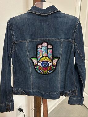 Eddie Bauer upcycled Jacket with Colorful Hamsa Patch